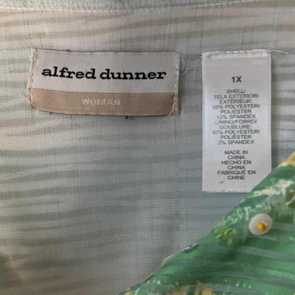 Alfred Dunner Women's Top 1X Green Yellow Stripe Sequins Beaded Blouse Colorful. - Picture 4 of 6